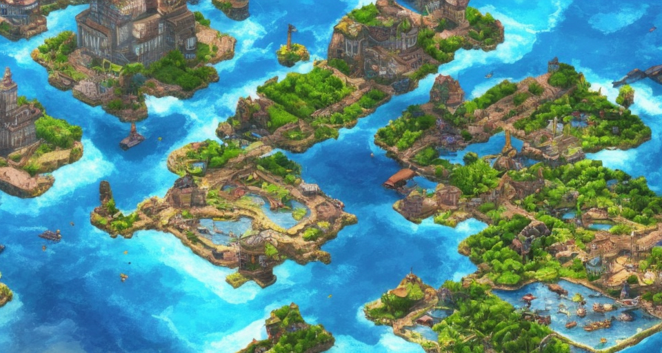 Islands on water, video game style